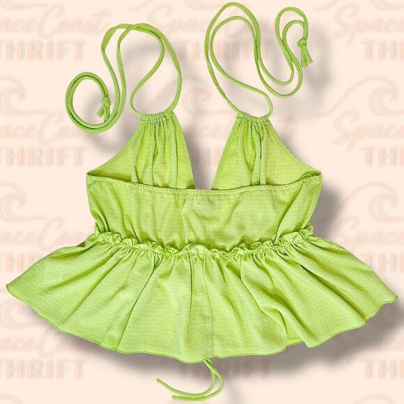 Gauzy Green Halter Top – Y2K Style Festival Clubwear Stretchy Crop Tank – Medium - Picture 2 of 5